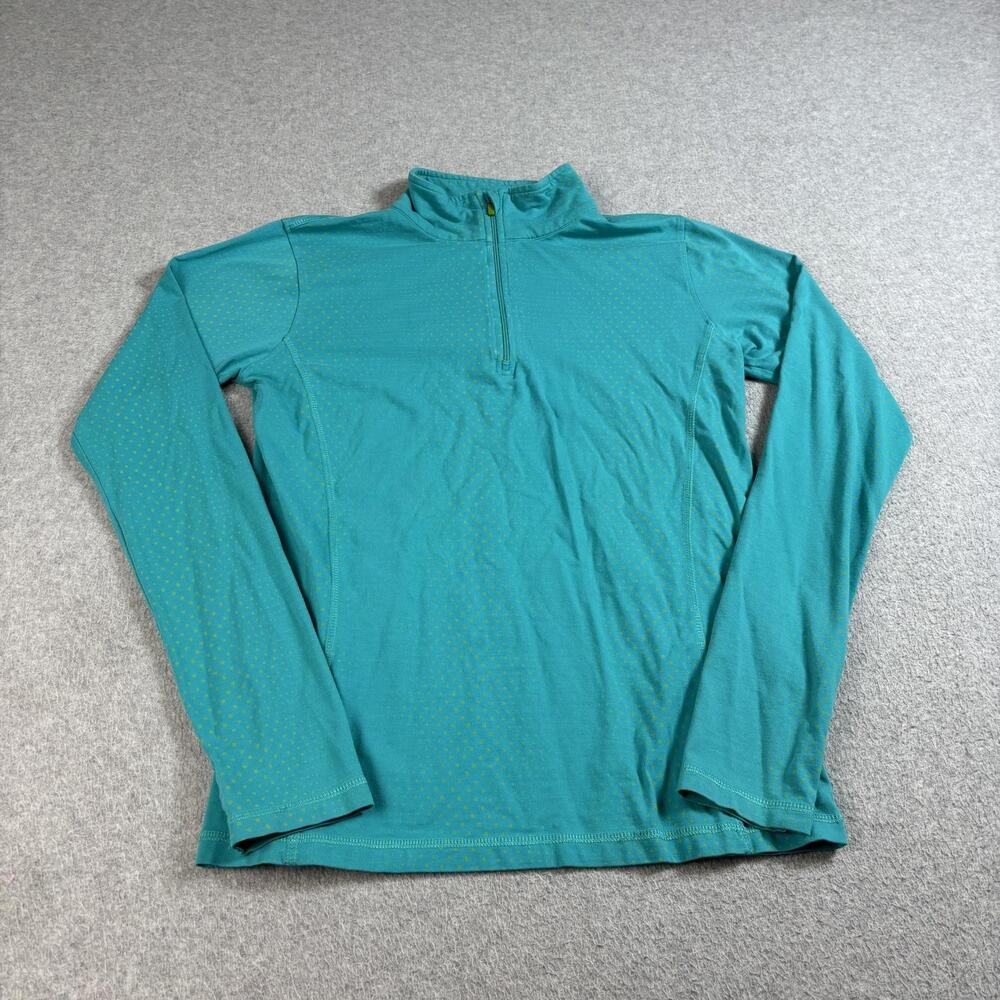 Tasc Performance 1/4 Zip Shirt Women Medium Green Polka Dot Bamboo Athletic Hike